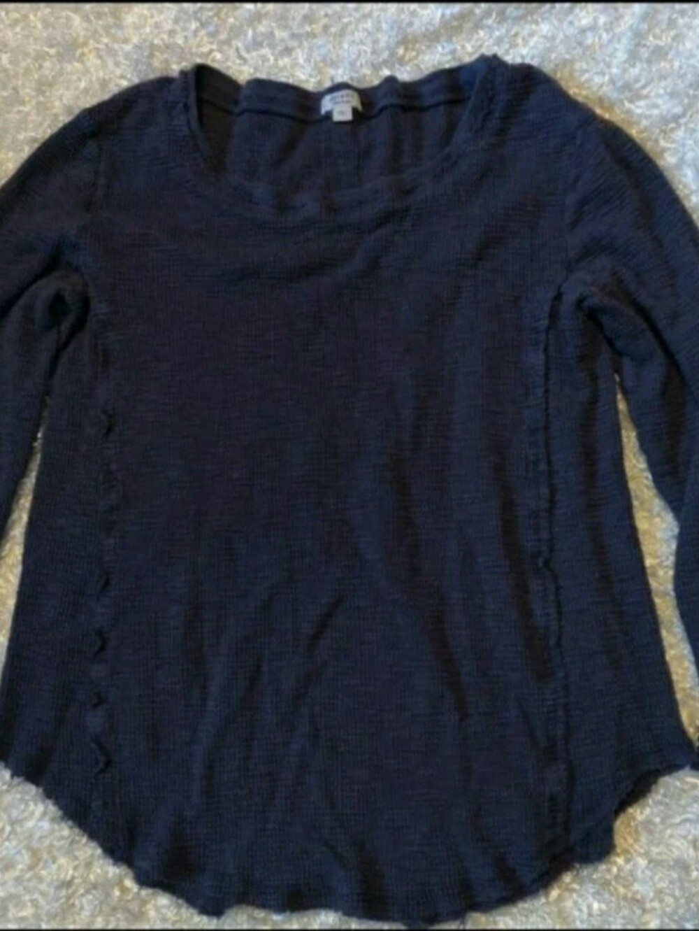 Women's Waffle Weave Stretchy Gray Long-Sleeve Top Size XL